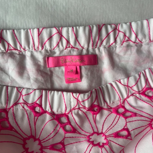 Lilly Pulitzer Razberry Botanical Chiffon Eyelet Lesley Off the Shoulder Blouse - Picture 8 of 11